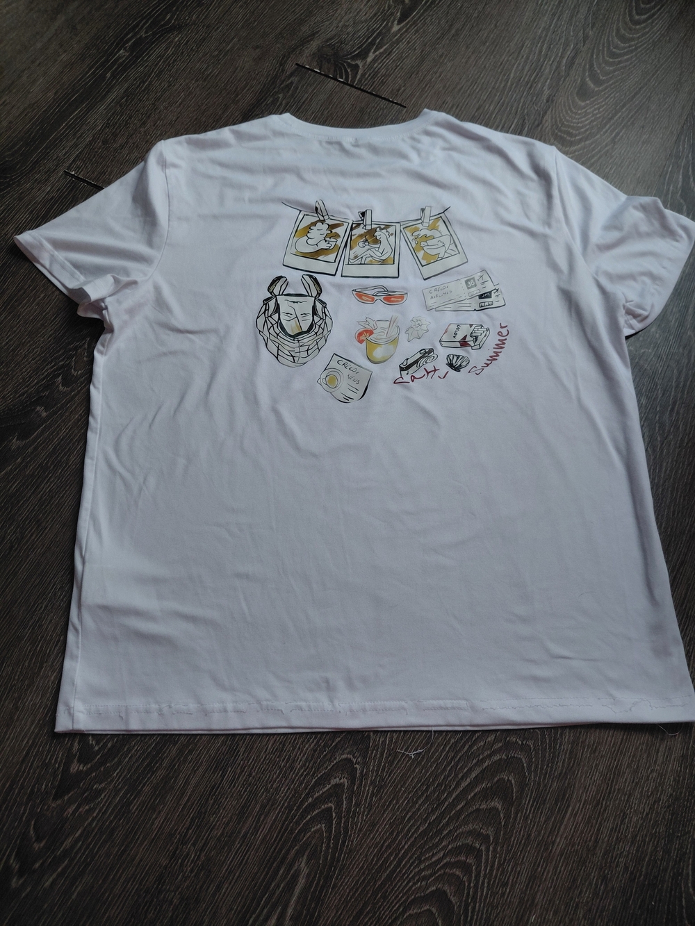 White Graphic Women’s T-Shirt with Summer Print